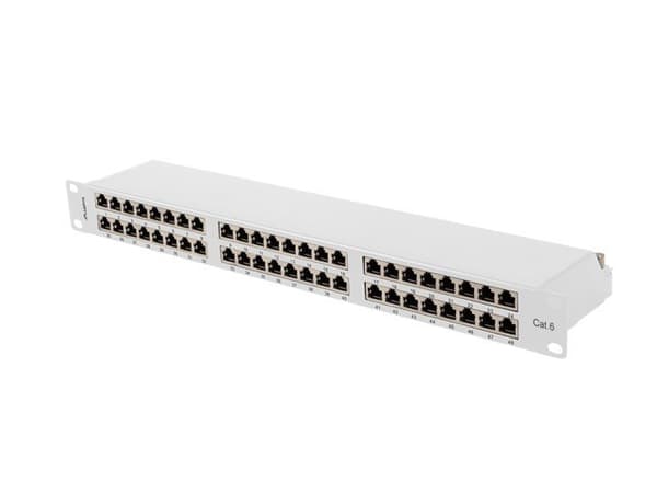 Patchpanel 48 portar 1U 19" Cat6 FTP skärmad grå Lanberg