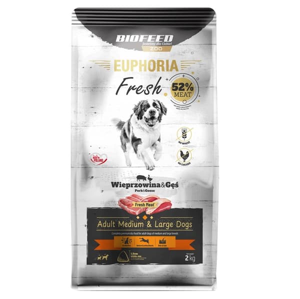 BIOFEED Euphoria Fresh Adult Medium & Large Fläsk med gås - torrfoder för hundar - 2 kg