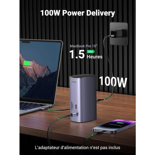 UGREEN Pro USB-C Monitoiminen Telakointiasema - Harmaa
