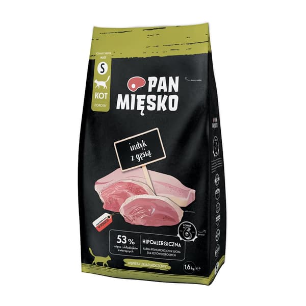 PAN MIĘSKO Kalkon med gås S - torrfoder för katter - 1,6 kg