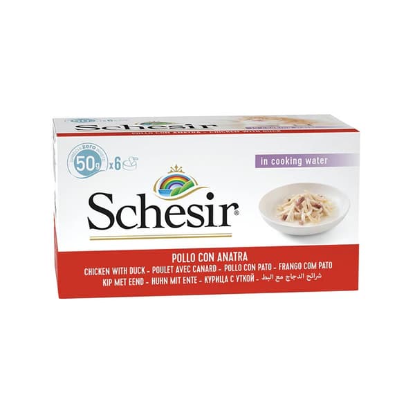 SCHESIR Kyllingefileter med and i bouillon - vådfoder til katte - 6x50g