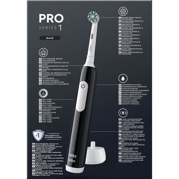 Eltandborste - ORAL-B - Pro 1 - Svart - 360° trycksensor - Batteritid 7 dagar