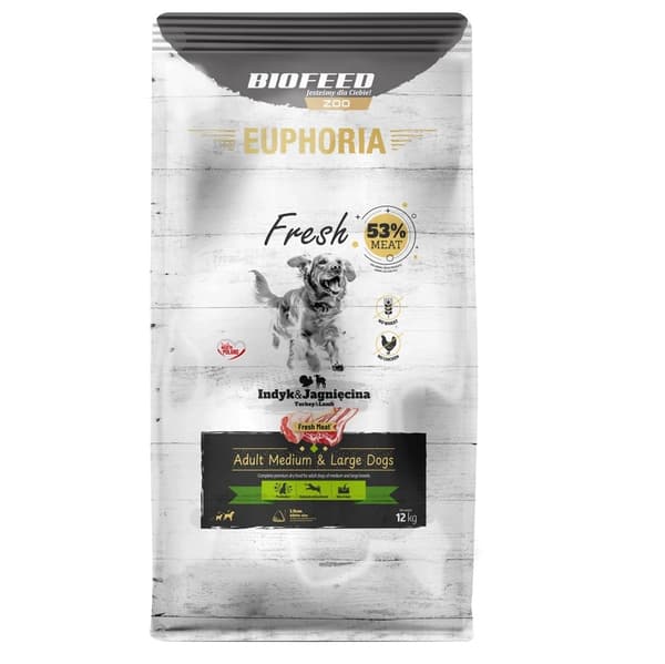 BIOFEED Euphoria Fresh Adult Medium & Large Kalkun med lam - tørfoder til hunde - 12 kg
