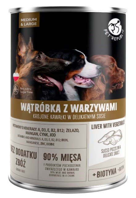 PET REPUBLIC Vuxen Medium & Large Lever med grönsaker - våtfoder för hundar - 1250 g