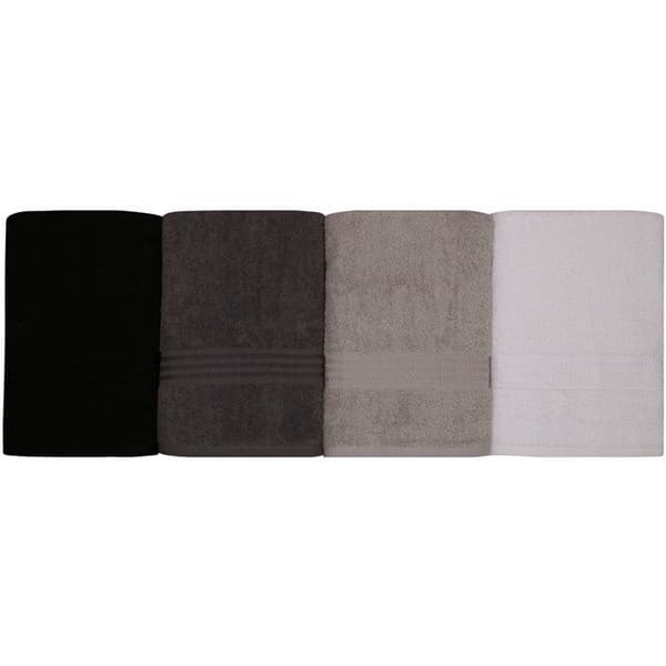Sæt med 4 badehåndklæder - 70 x 140 cm - Hvid, Grå, Mørkegrå, Sort