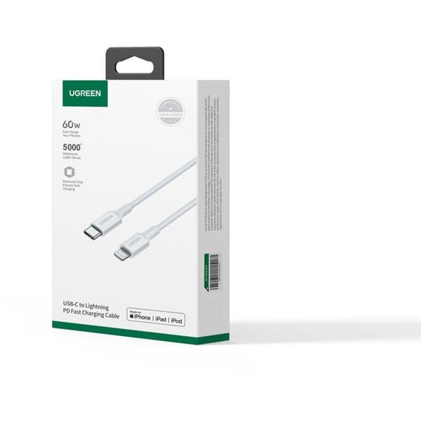 Lightning-kabel - UGREEN - Silikon - USB-C - 1 m - Vit