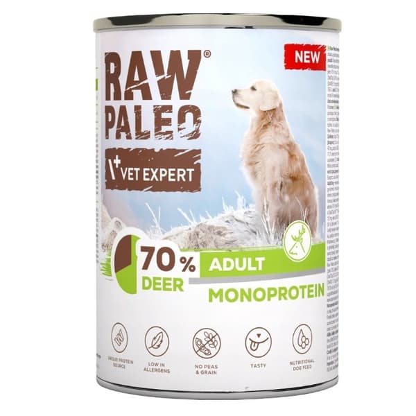 VETEXPERT Raw Paleo Mono Deer - vådfoder til hunde - 400 g