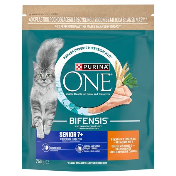 PURINA One Bifensis Senior 7+ Rik på kyckling - torrfoder för katter - 750 g