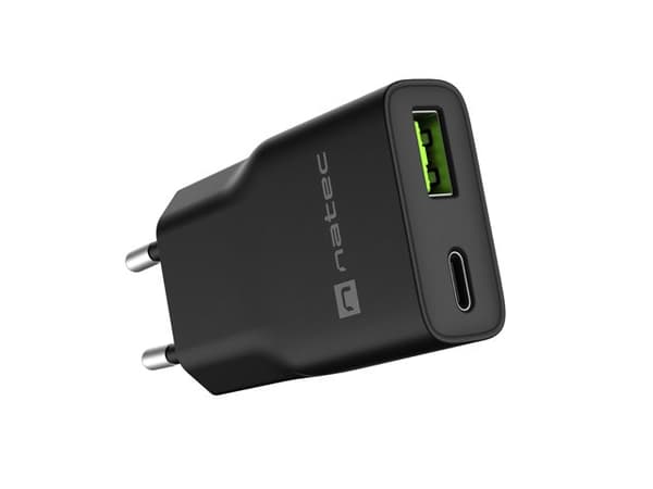 NATEC RIBERA GAN SLIM NETOPLADER 1× USB-A + 1× USB-C 20W SORT
