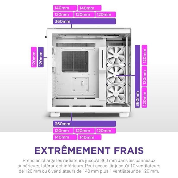 Midi-tower-chassi - NZXT - H9 Elite - Härdat glas - RGB-stöd - Vit