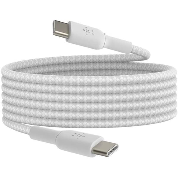 Flettet kabel - BELKIN - USB-C til USB-C - 2 m - Hvid