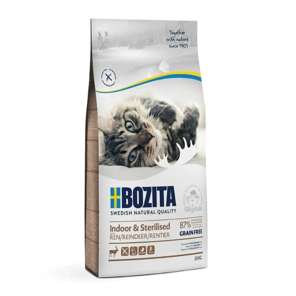 BOZITA Indoor & Sterilised Spannmålsfritt Renfoder – torrfoder för katter – 10 kg