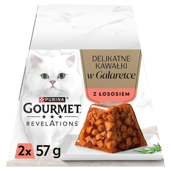 PURINA Gourmet Revelations Chunks i gelé med laks - vådfoder til katte - 2x57g