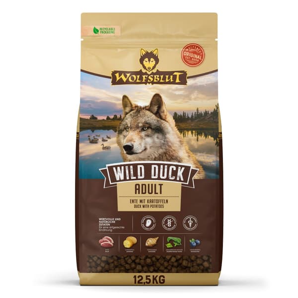 WOLFSBLUT Vildand And med kartofler - tørfoder til hunde - 12,5 kg