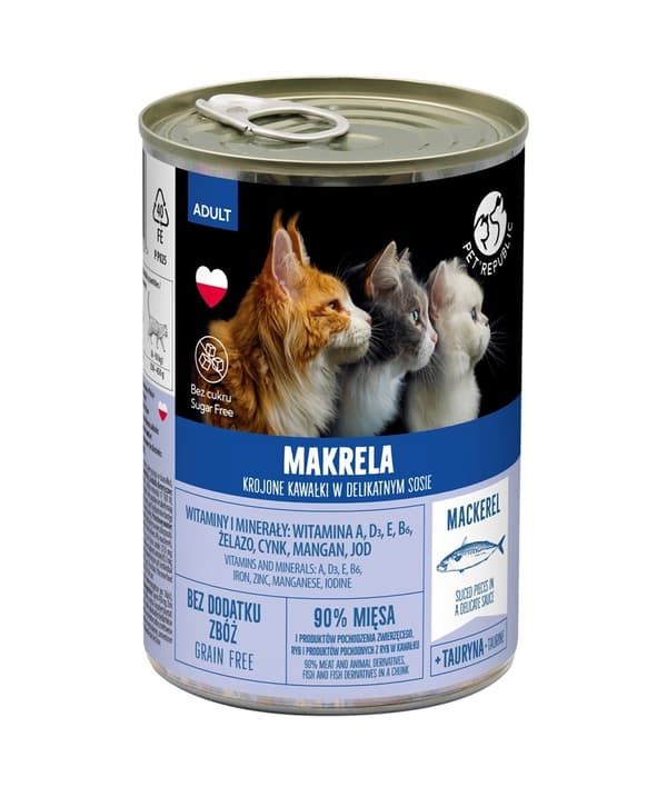 PETREPUBLIC Makrelstykker i en delikat sauce - vådfoder til katte - 400 g