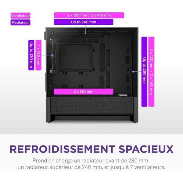 Micro-ATX mid-tower-chassi - NZXT - H3 Flow - Anmärkningsvärt luftflöde - Vit - Stor grafikkortsstorlek