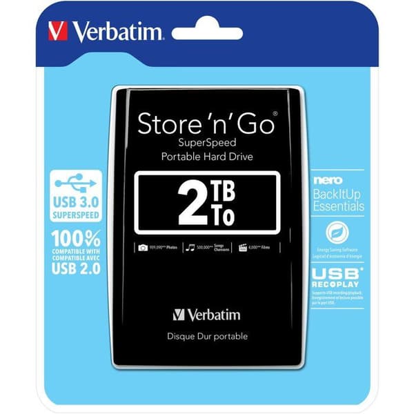 Ekstern harddisk - VERBATIM - Store'n'go - 2TB - Sort