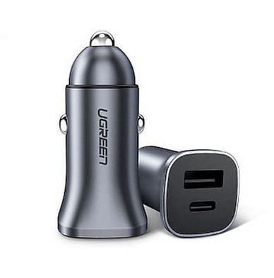 Ugreen USB Type-C / USB 24W Power Delivery Quick Charge biloplader, grå (30780)