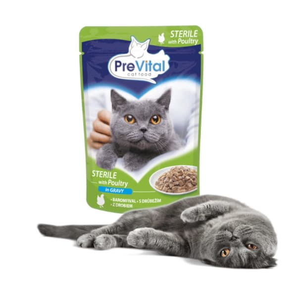 PREVITAL Kattmat Sterilt Fjäderfä i Sås - Våtfoder för Katt - Påse 100 g