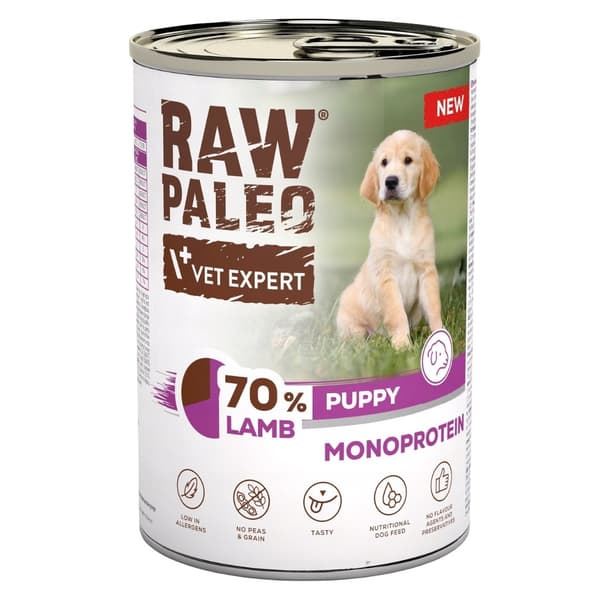 VETEXPERT Raw Paleo Mono Lam hvalpefoder - vådfoder til hunde - 400 g