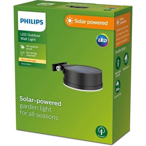 Væglampe - PHILIPS - Vynce - Rund solcelledrevet - Sort
