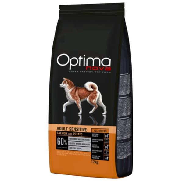OPTIMANOVA Adult Sensitive Lax & Potatis - torrfoder för hundar - 12 kg