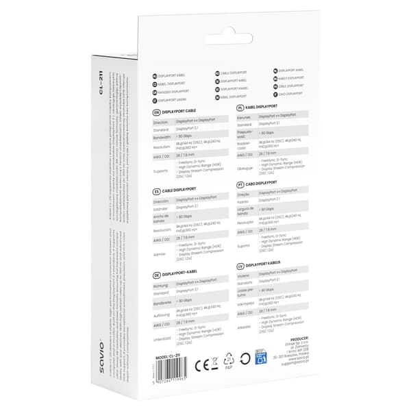 Savio CL-211 DisplayPort-kabel 3 m Sort
