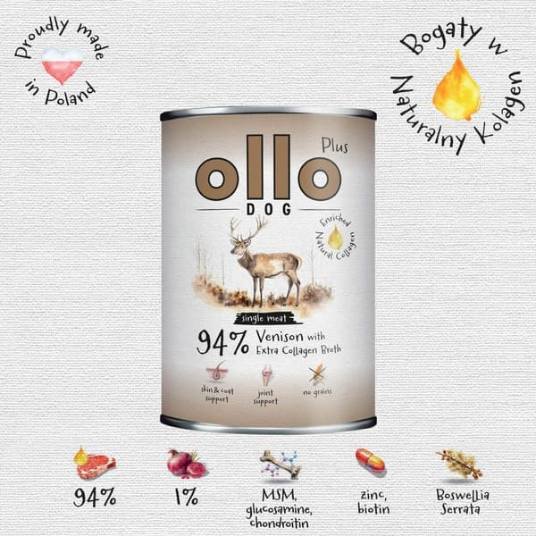 OLLO Plus Kollagen Deer - vådfoder til hunde - 400 g