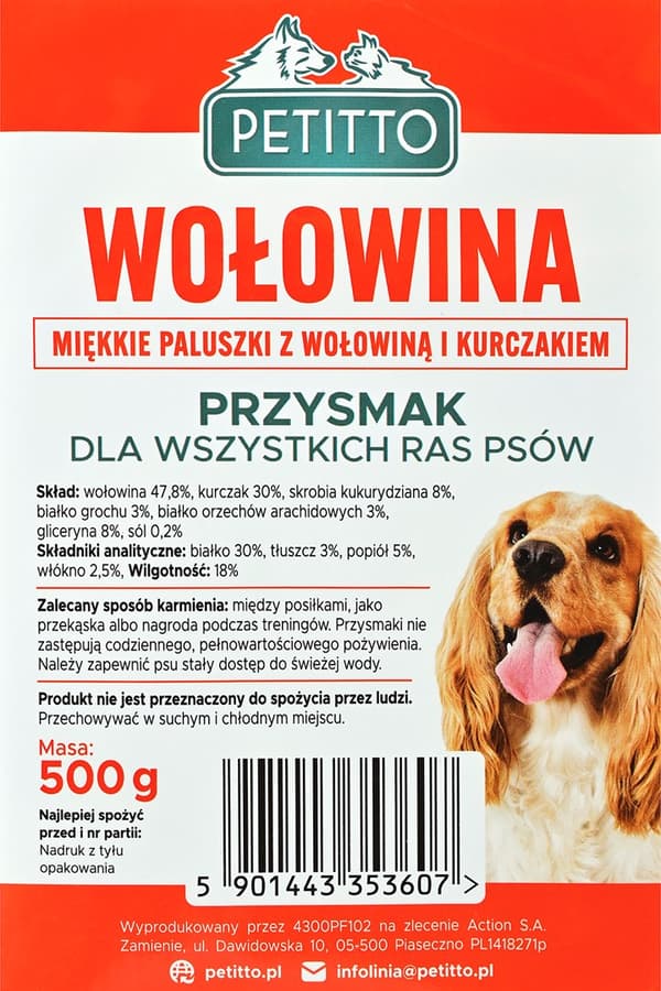 PETITTO Bløde oksekødspinde - hundegodbidder - 500g