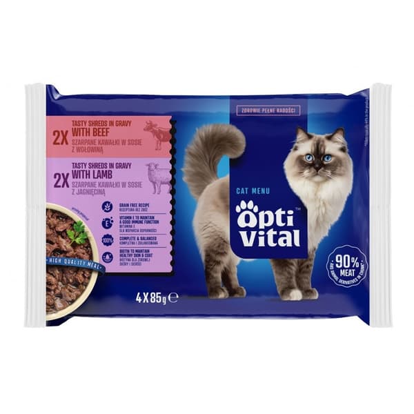 OPTIVITAL Lam og oksekød - vådfoder til katte - 4x85g