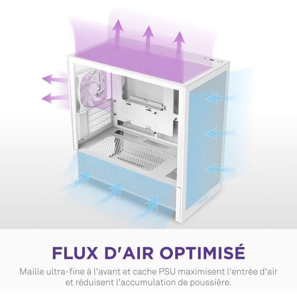 Micro-ATX Mid-Tower-chassi - NZXT - H3 Flow - Vitt - Anmärkningsvärt luftflöde - Stöd för stora grafikkort