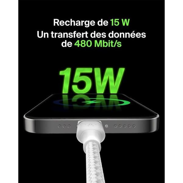 Punottu kaapeli - BELKIN - USB-C - USB-A - 2 m - Valkoinen