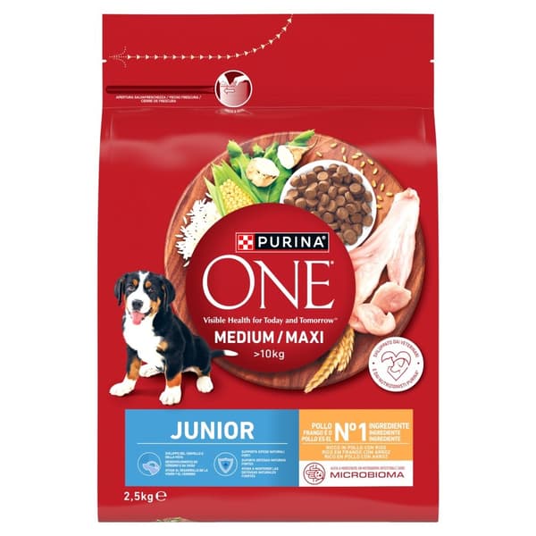 PURINA One Junior Medium/Maxi Rig på kylling med ris - tørfoder til hunde - 2,5 kg