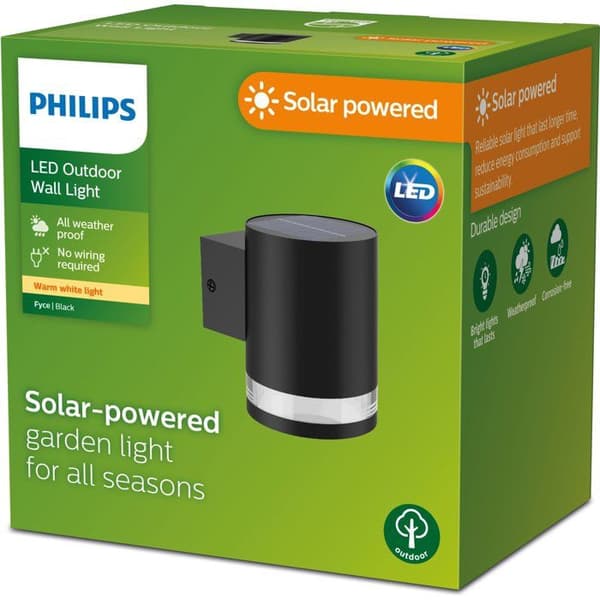 Væglampe - PHILIPS - Fyce - solcelledrevet - Sort