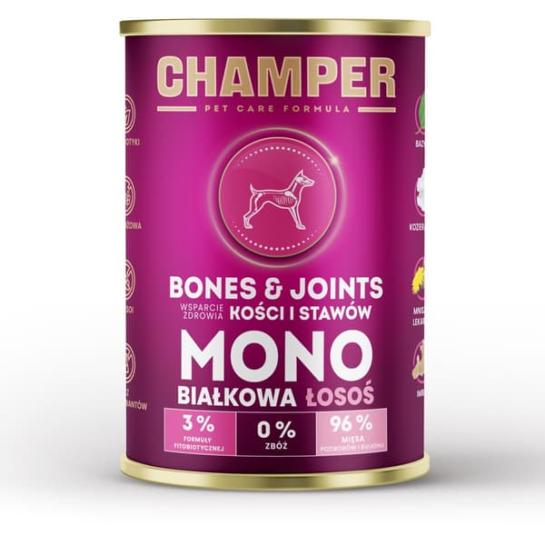 CHAMPER Bones & Joints Monoprotein Laks - vådfoder til hunde - 400 g