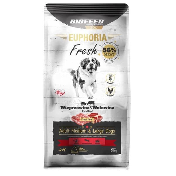 BIOFEED Euphoria Fresh Adult Medium & Large Svinekød med Oksekød - tørfoder til hunde - 2 kg