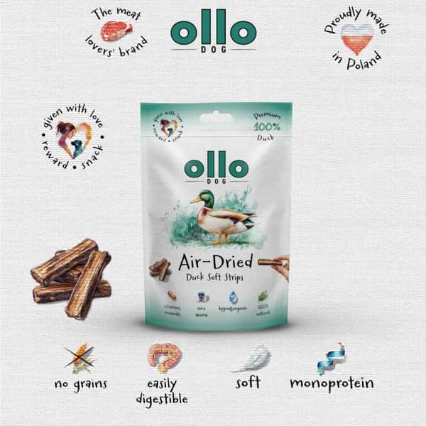 OLLO Lufttorkade ankstrimlor - hundgodis - 80g