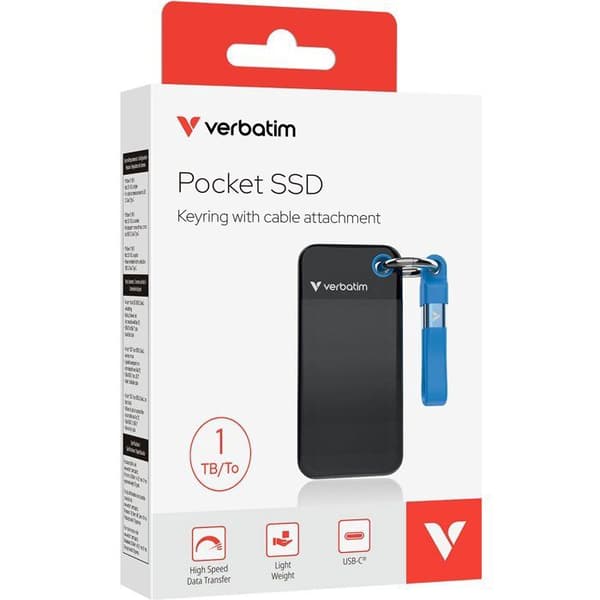 Ekstern SSD - VERBATIM - Pocket - 1TB - Sort/Blå