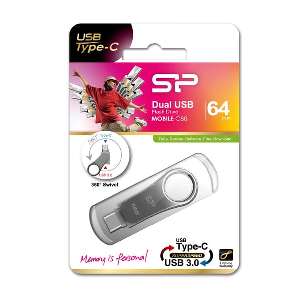 Silicon Power Mobile C80 USB-minne 64 GB USB Typ-A / USB Typ-C 3.0 (3.1 Gen 1) Titan
