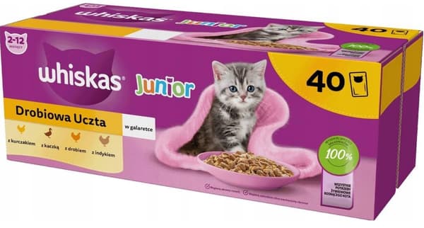 WHISKAS Junior Fjerkræ i gelé - vådfoder til katte - 40 x 85 g