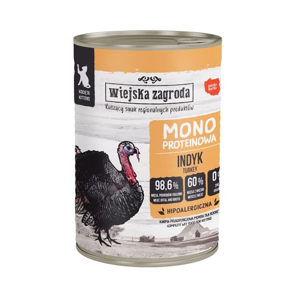 Rural Farm Monoprotein Kalkon - våtfoder för kattungar - 400 g