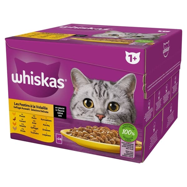 WHISKAS Poultry Feast - vådfoder til katte - 24x85 g