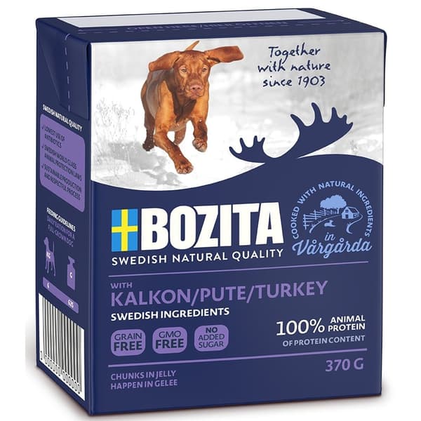 BOZITA Köttbitar med kalkon i gelé – våtfoder för hundar – 370 g