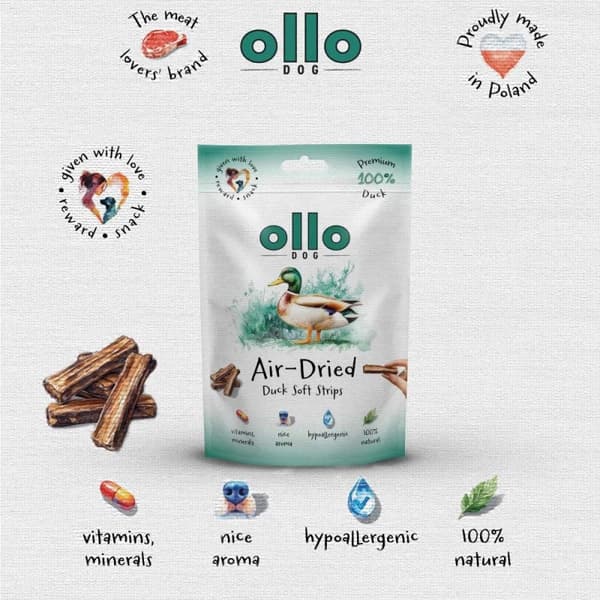 OLLO Lufttorkade ankstrimlor - hundgodis - 80g