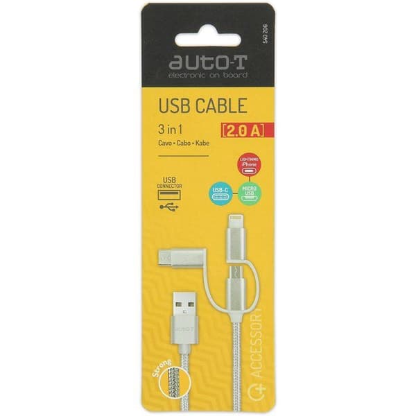 3-i-1-kabel - AUTO T - 540206 - Micro USB - Apple - USB-C
