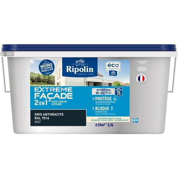 Extrem 2-i-1 Fasadfärg - Antracitgrå - Matt - Ripolin - 2,5L