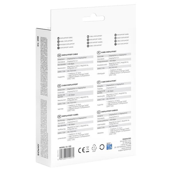 Savio CL-210 DisplayPort-kaapeli 2 m Musta