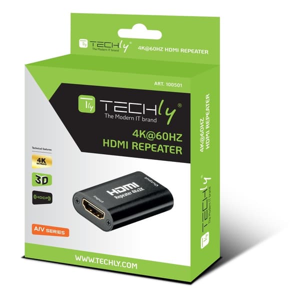 Techly HDMI 2.0 4K UHD 3D-repeater upp till 40 m