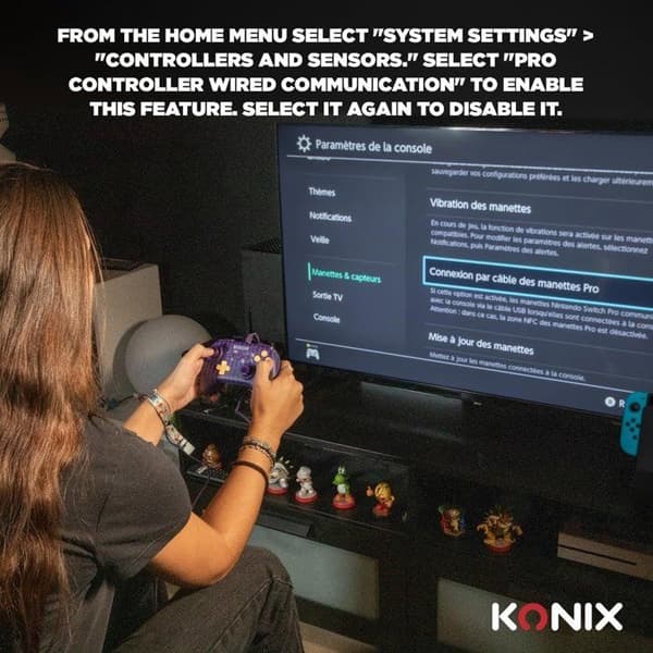 Gamepad - Nintendo Switch/Switch 2 og PC - Wednesday - Kablet - Lilla og sort - Skridsikre greb