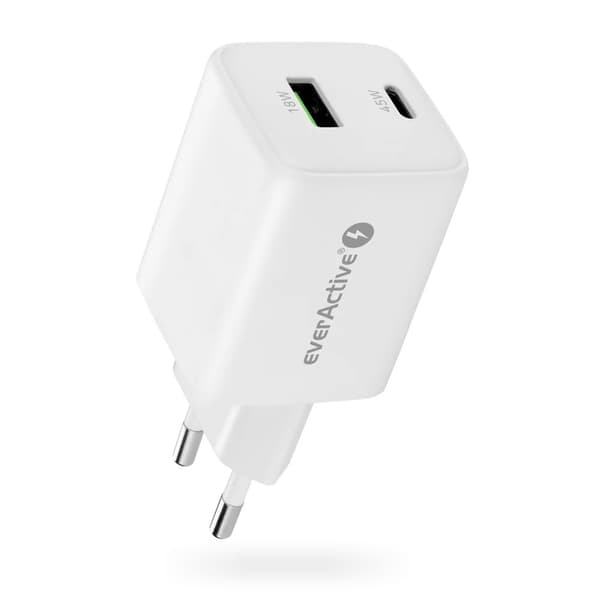 Oplader 1 x USB Quick Charge 4.0, 1 x USB-C 45W hvid